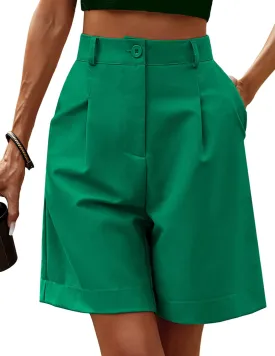 HOTOUCH Bermuda Shorts for Women Summer Dressy Casual Elastic High Waisted Wide Leg Knee Length Shorts with Pockets