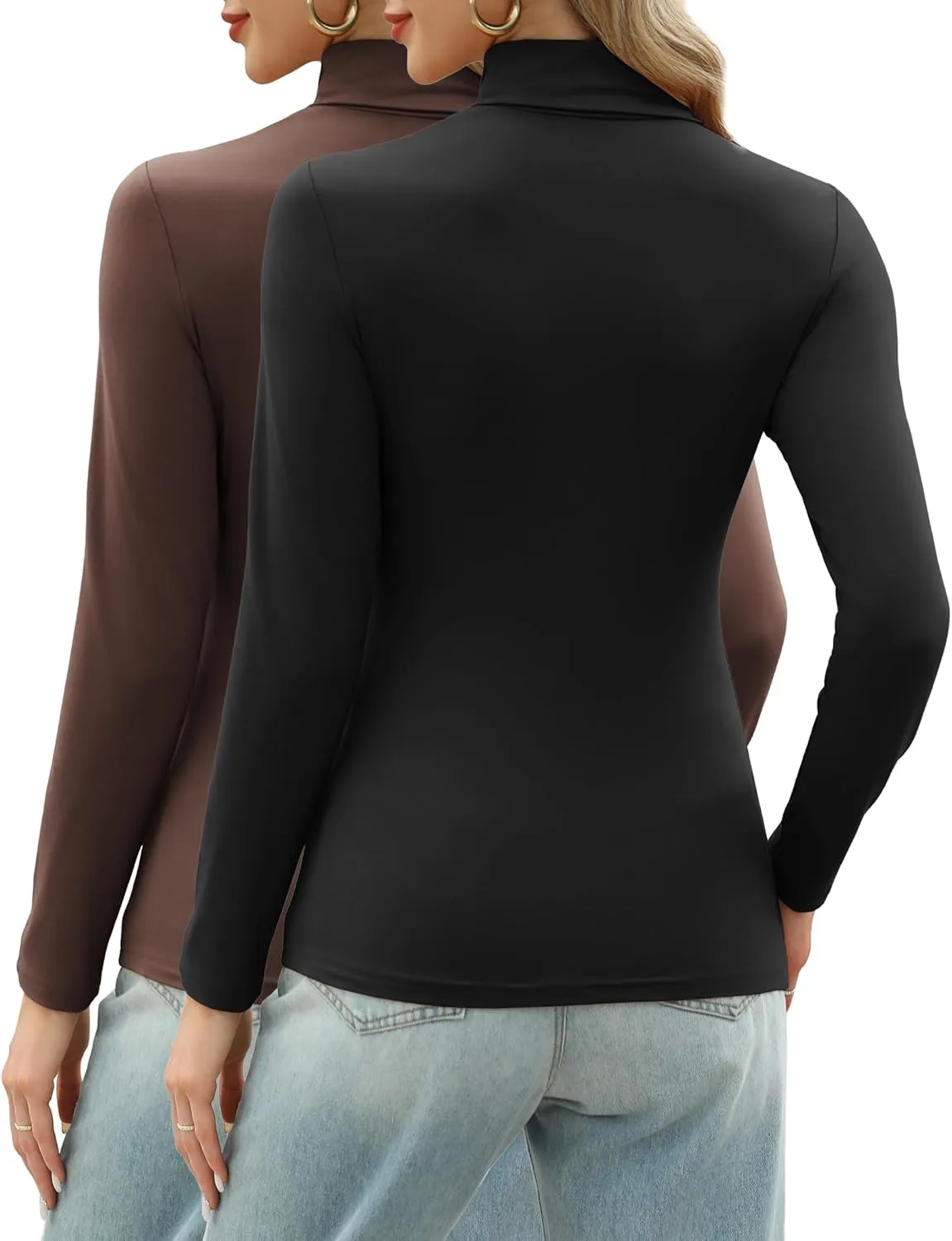 HOTOUCH Women's Turtleneck Long Sleeve Shirts Casual Basic T Shirts Lightweight Base Layer Solid Slim Fit Tops