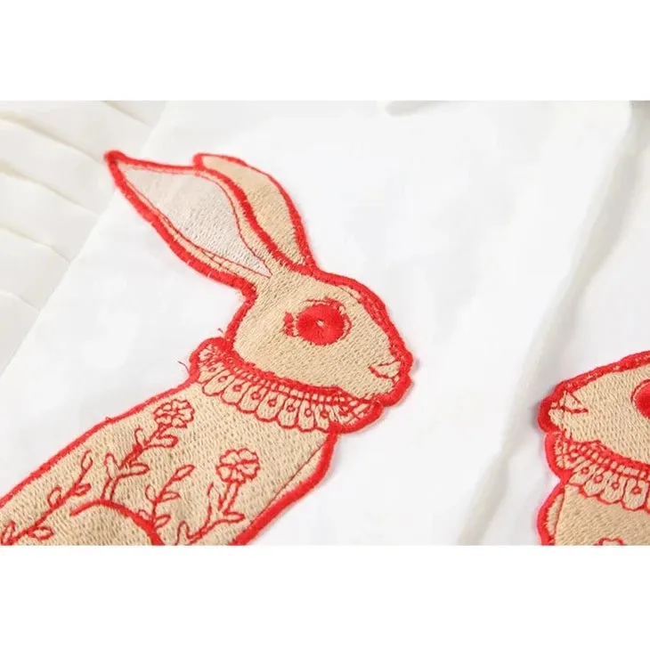 Isabella Vintage Rabbit Embroidery Frill Shirt Blouse