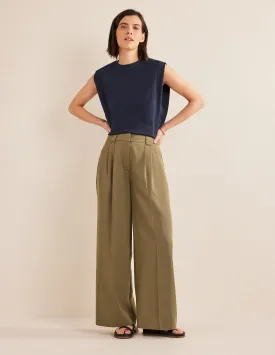 Islington Wide Leg Trousers-Washed Khaki