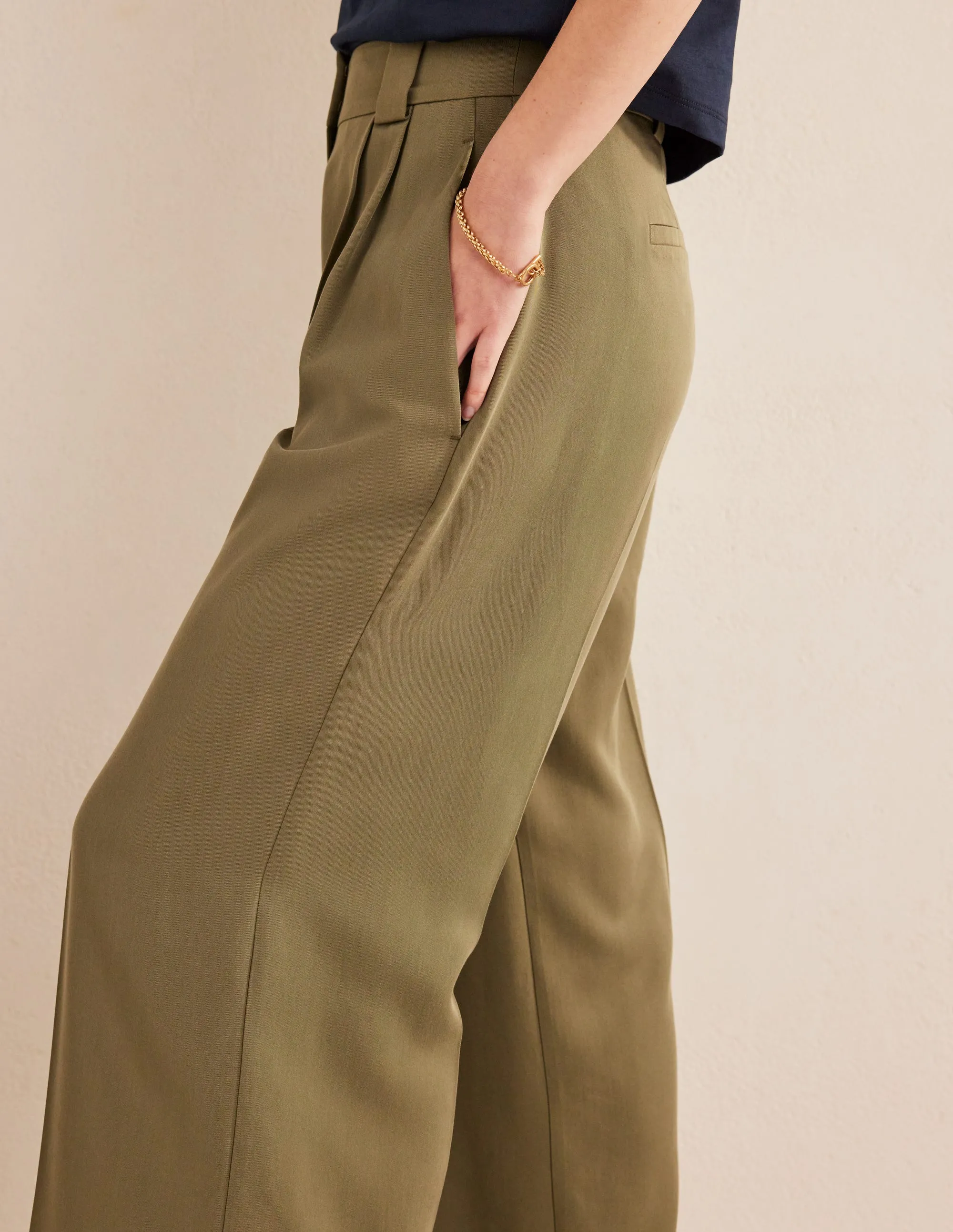 Islington Wide Leg Trousers-Washed Khaki