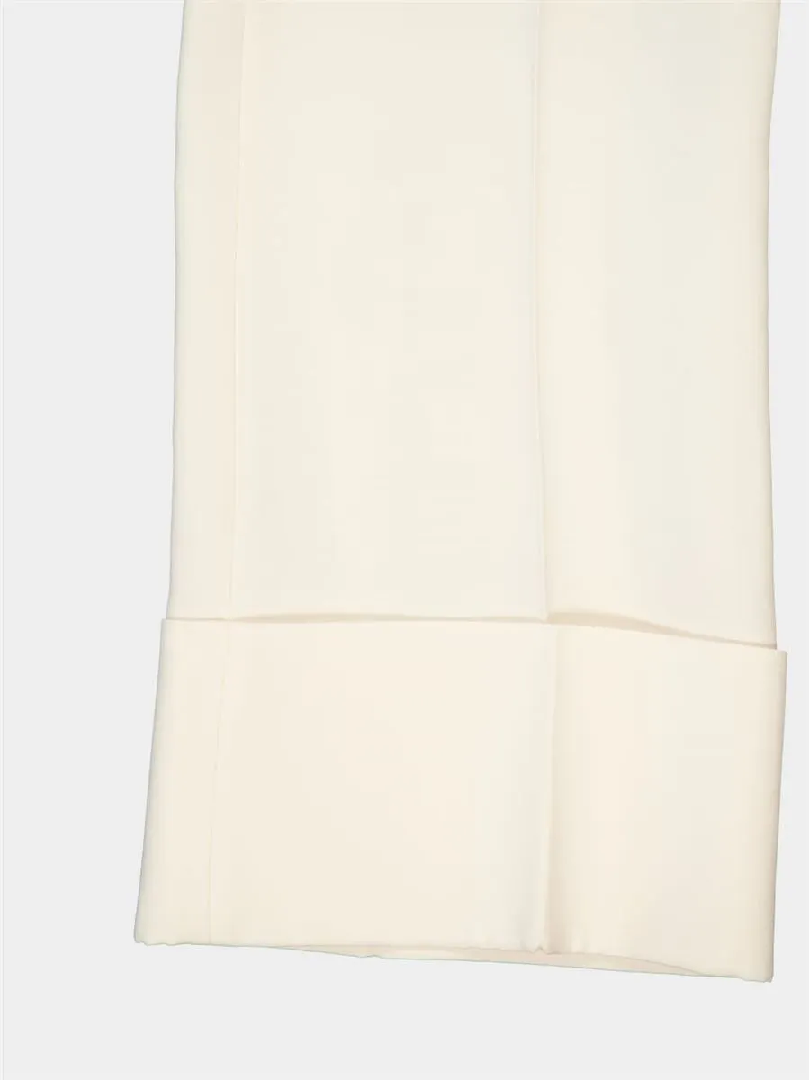 IVORY WIDE-LEG VIRGIN WOOL CREPE TROUSERS