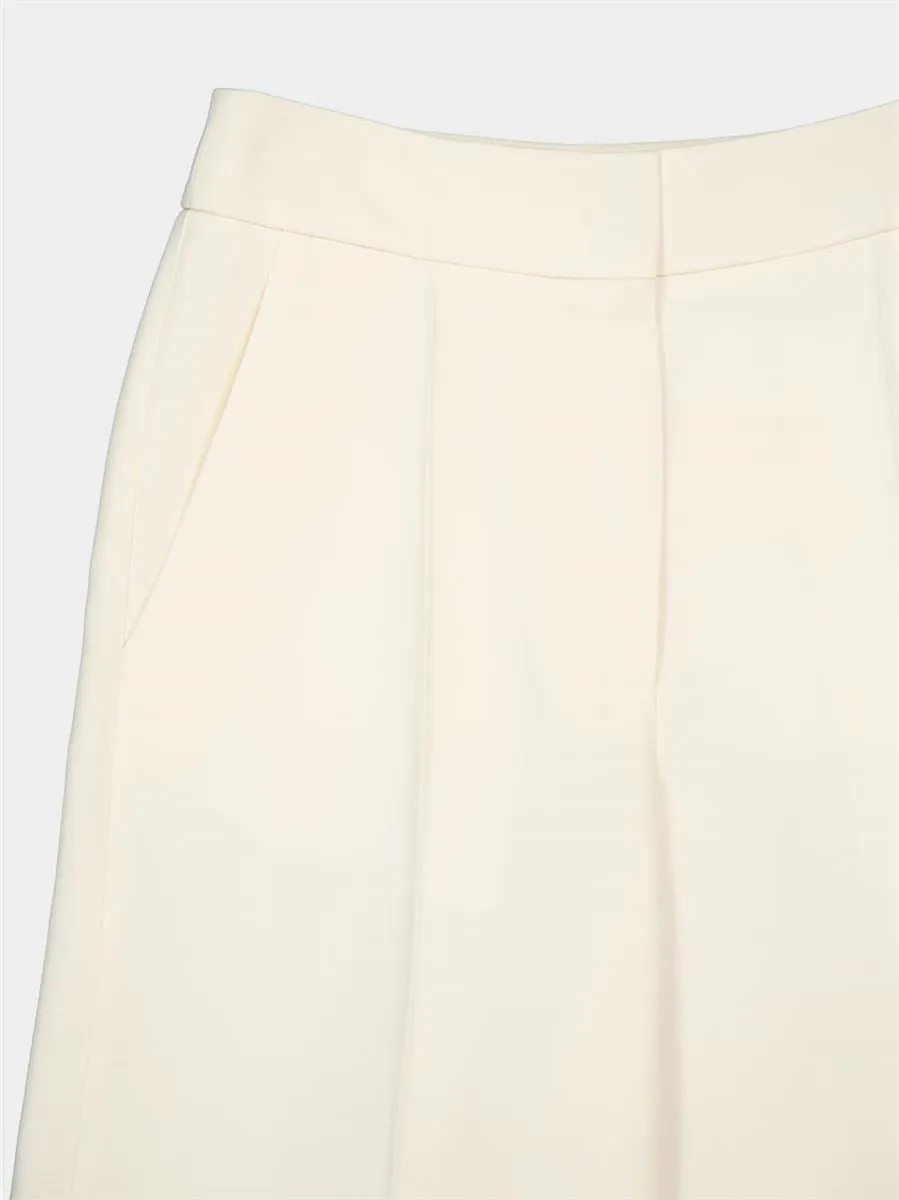 IVORY WIDE-LEG VIRGIN WOOL CREPE TROUSERS