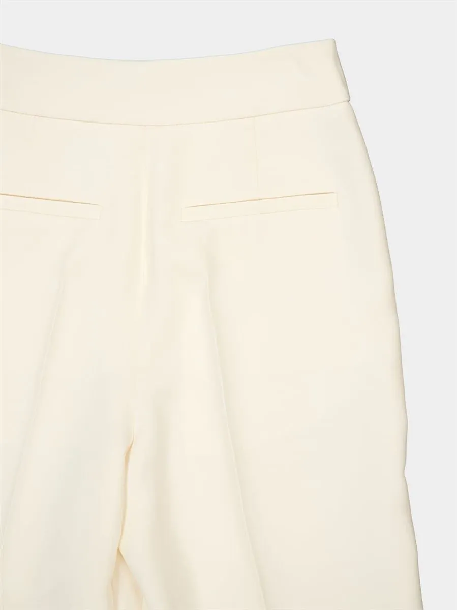 IVORY WIDE-LEG VIRGIN WOOL CREPE TROUSERS