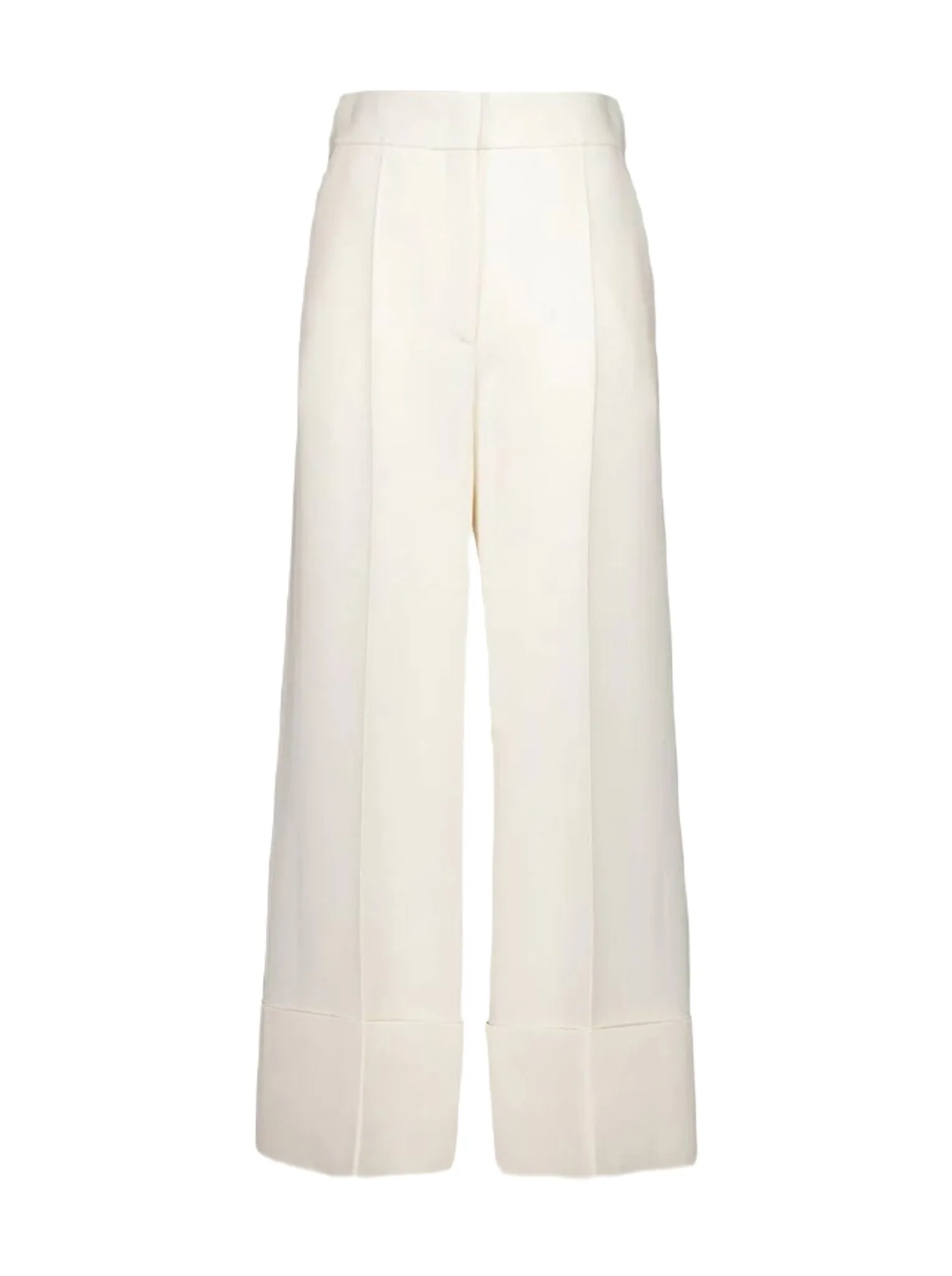 IVORY WIDE-LEG VIRGIN WOOL CREPE TROUSERS
