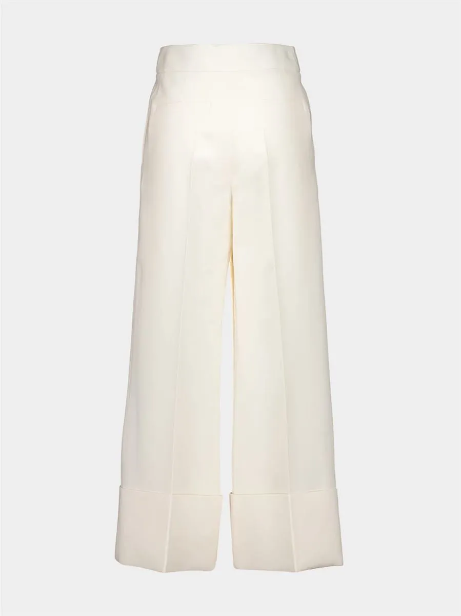 IVORY WIDE-LEG VIRGIN WOOL CREPE TROUSERS