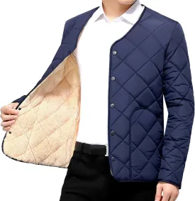 JEKE-DG Men's Slim Fit Thicken Warm Down Jackets Button Up Stylish Puffer Jacket Solid Lightweight Winter Quilted Coat