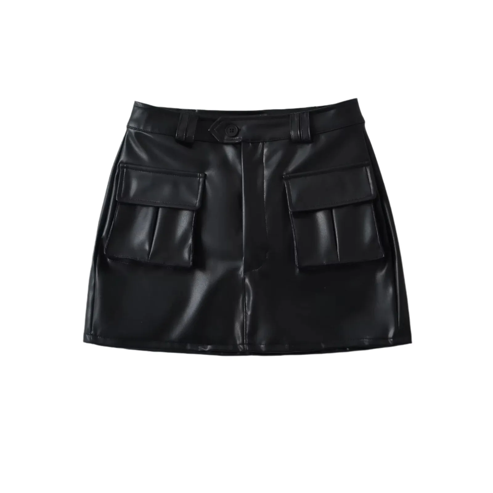 Large Cargo Pocket Faux Leather Mini Skirt