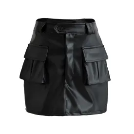 Large Cargo Pocket Faux Leather Mini Skirt
