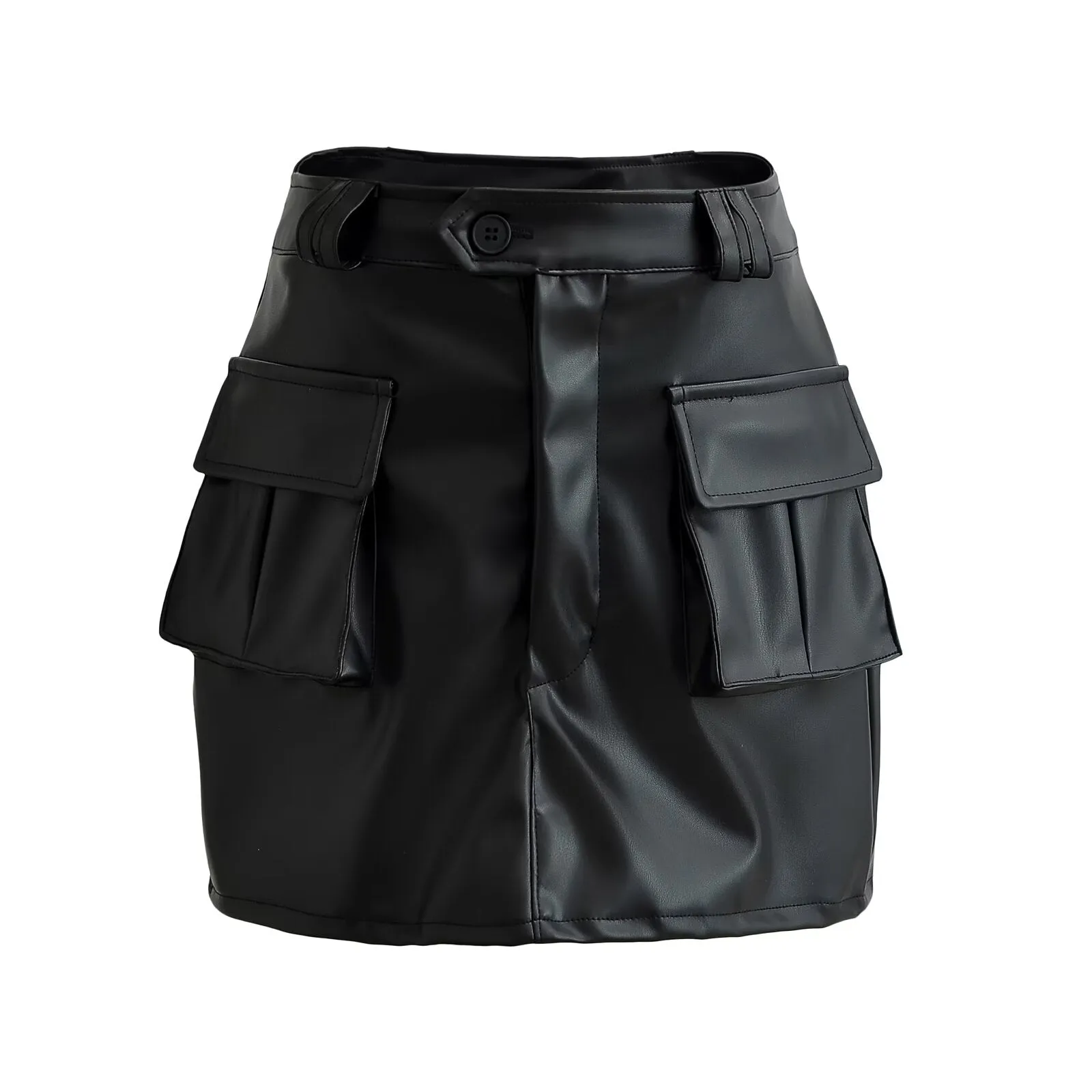 Large Cargo Pocket Faux Leather Mini Skirt