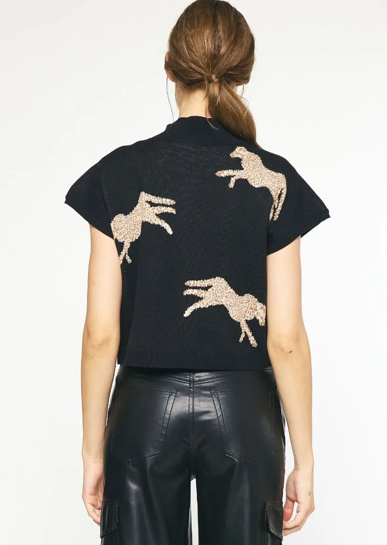 Leopard Animal Print Mock Neck Sweater