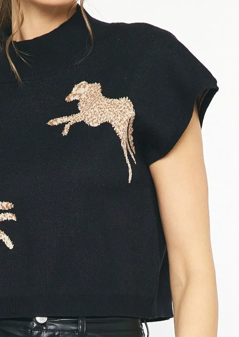 Leopard Animal Print Mock Neck Sweater
