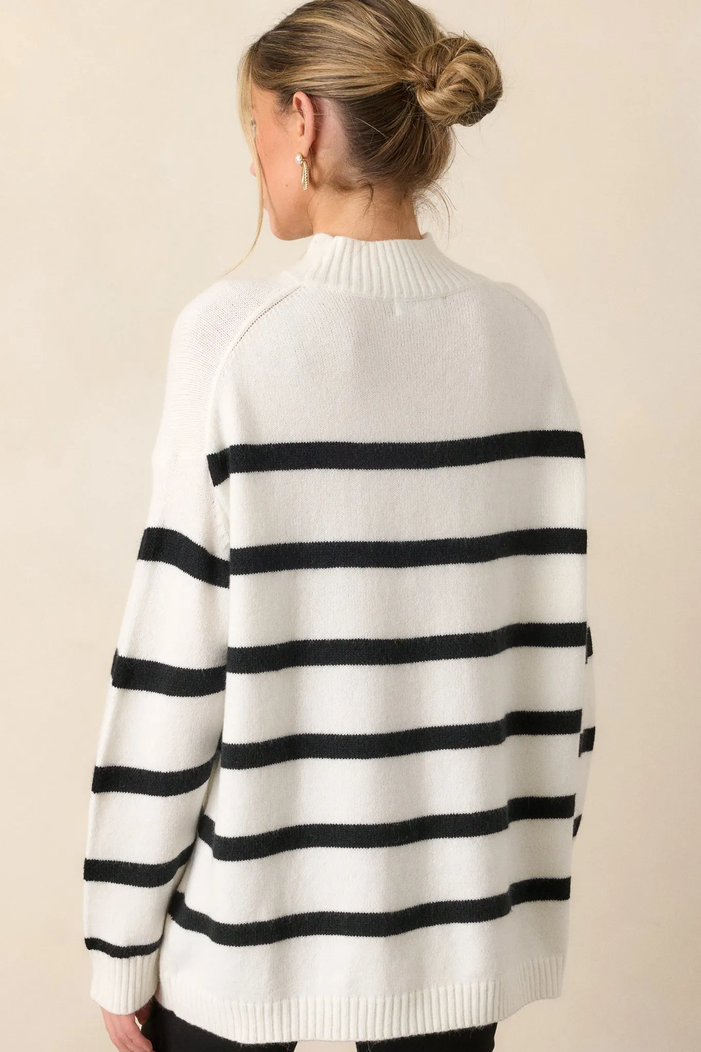 Looks Of Love White Stripe Mock Neck Sweater