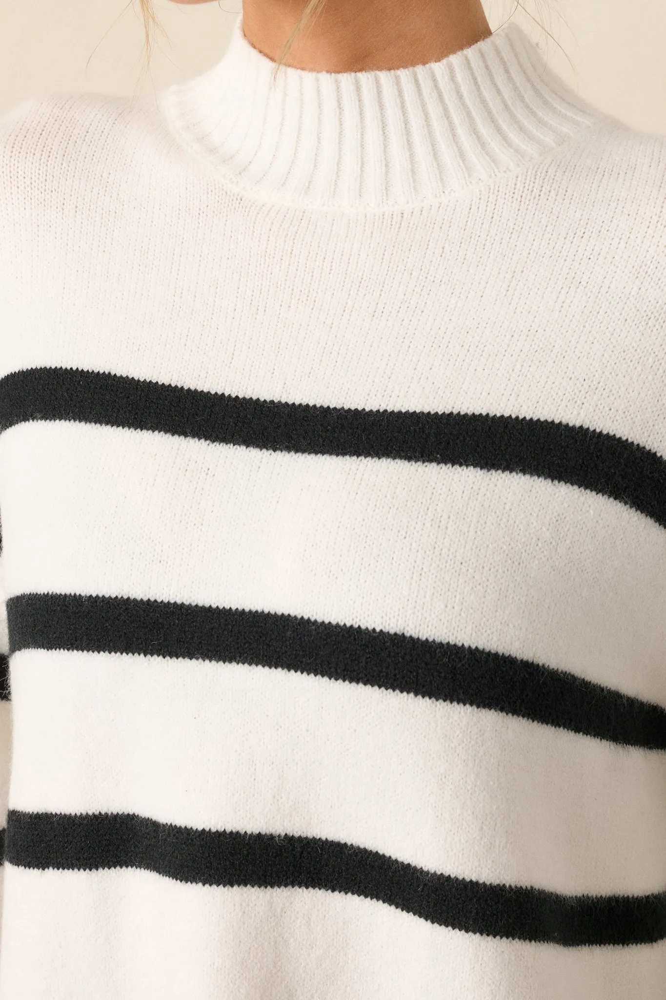 Looks Of Love White Stripe Mock Neck Sweater