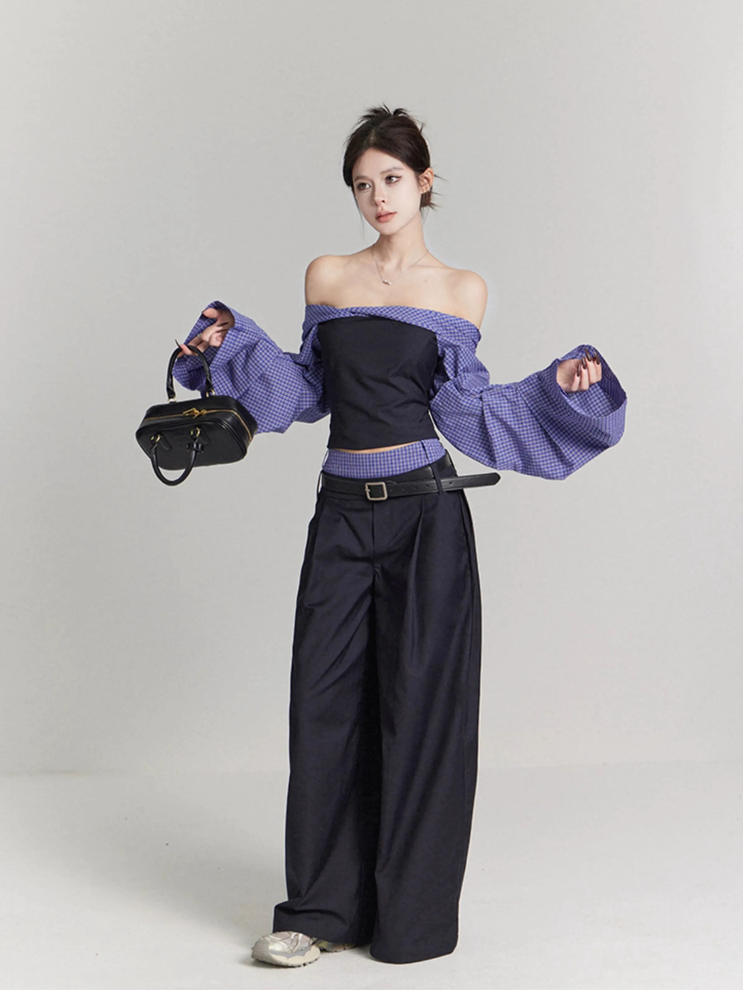 Low Waist Wide Leg Tailored Trousers