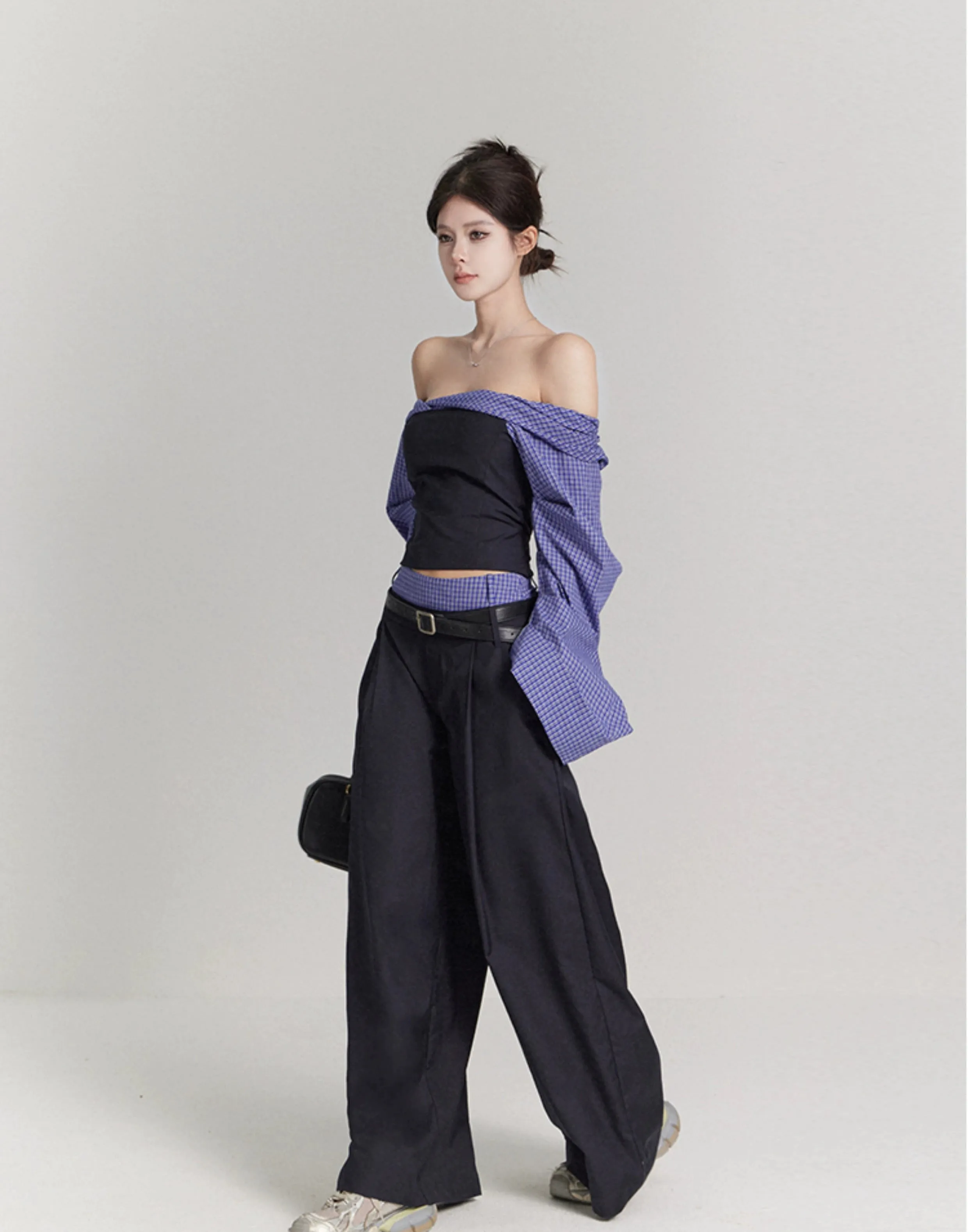 Low Waist Wide Leg Tailored Trousers
