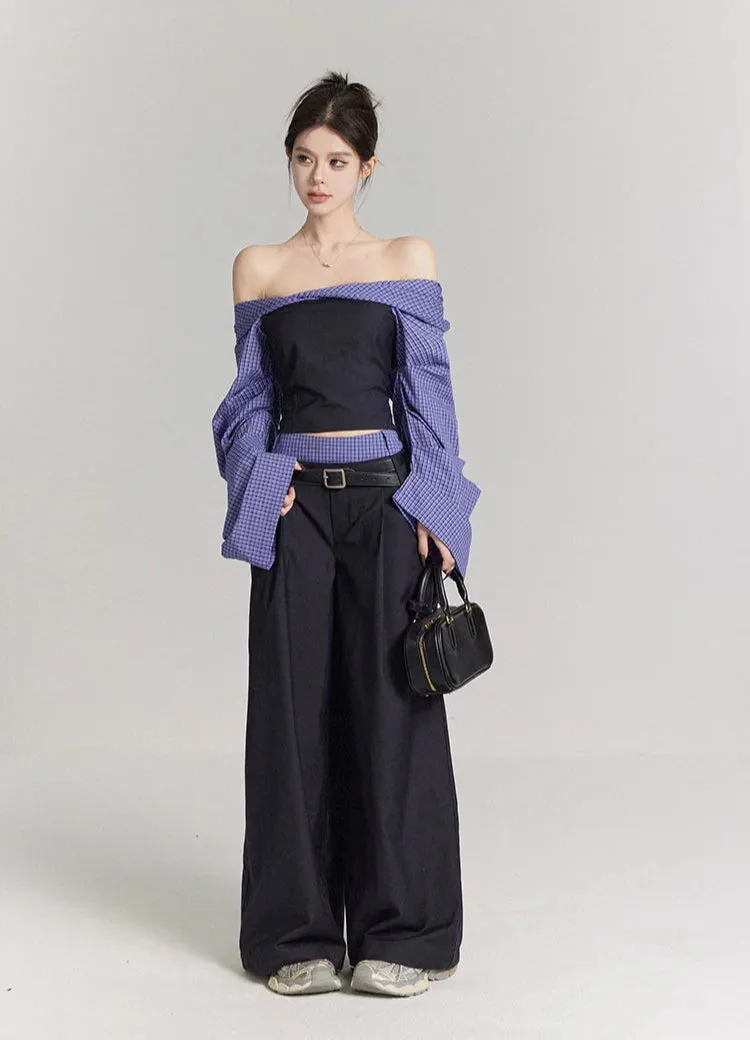 Low Waist Wide Leg Tailored Trousers