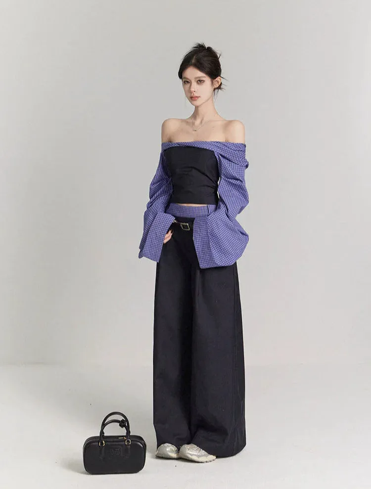 Low Waist Wide Leg Tailored Trousers