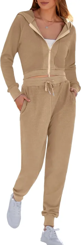 MASCOMODA 2 Piece Outfits for Women Fall 2023 Casual Lounge Sets Hoodie Full Zip Sweatshirt and Long Sweatpants with Pockets