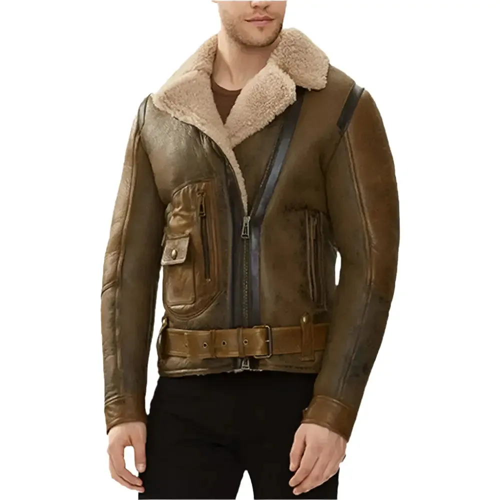 Men's B3 Aviator Shearling Brown Leather Bomber Jacket – Classic & Warm