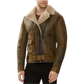 Men's B3 Aviator Shearling Brown Leather Bomber Jacket – Classic & Warm
