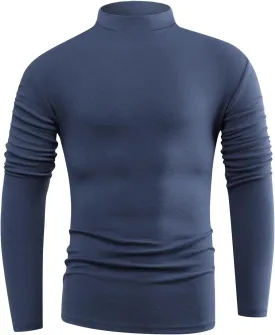 Mens Basic Mock Neck Long Sleeve Soft Knit Fitted Undershirt Sweater T-Shirt Pullover Tops