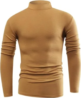 Mens Basic Mock Neck Long Sleeve Soft Knit Fitted Undershirt Sweater T-Shirt Pullover Tops