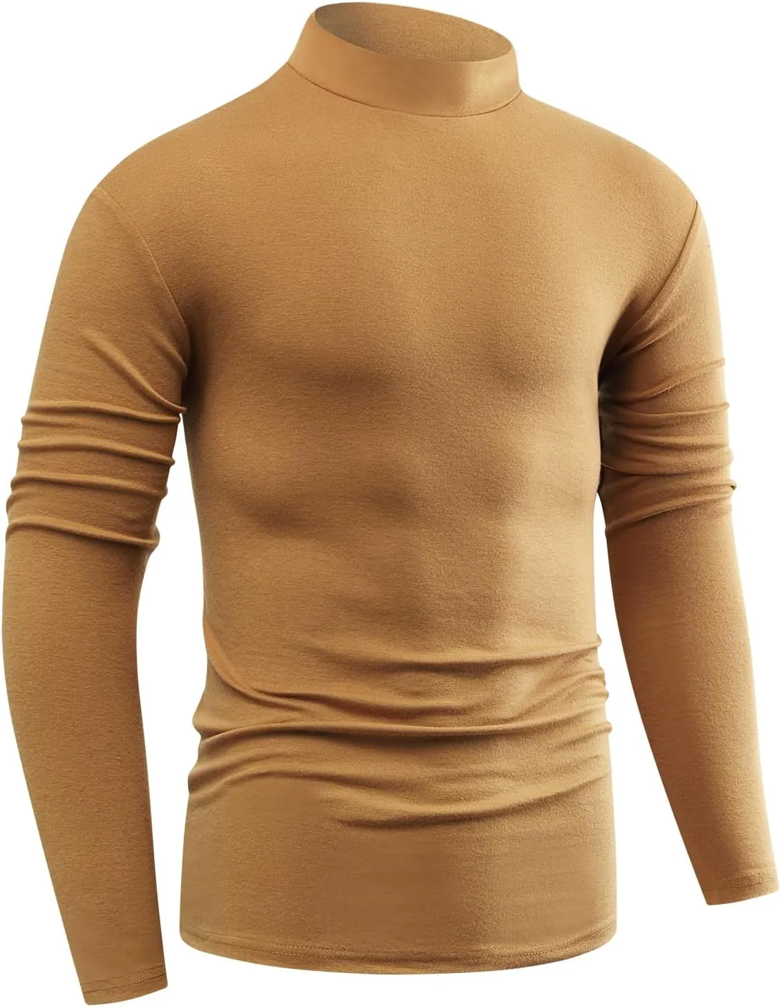 Mens Basic Mock Neck Long Sleeve Soft Knit Fitted Undershirt Sweater T-Shirt Pullover Tops