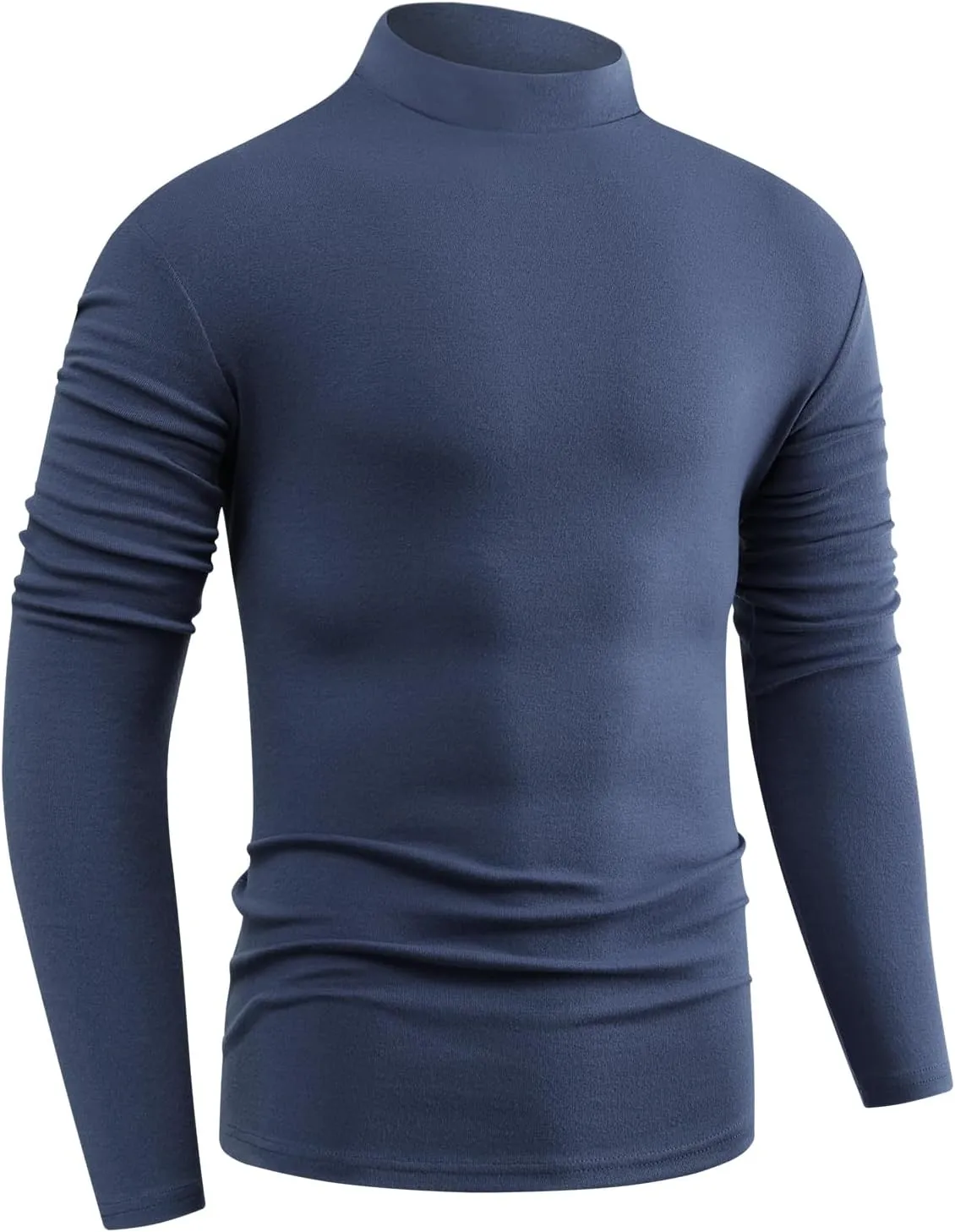 Mens Basic Mock Neck Long Sleeve Soft Knit Fitted Undershirt Sweater T-Shirt Pullover Tops
