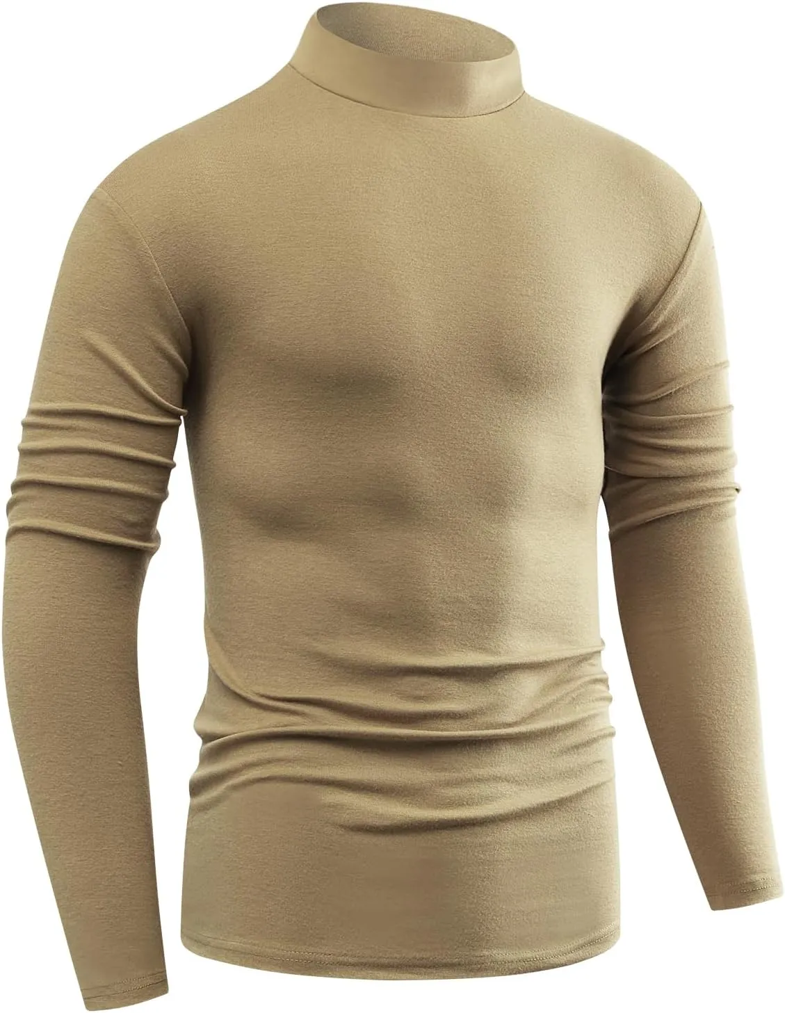 Mens Basic Mock Neck Long Sleeve Soft Knit Fitted Undershirt Sweater T-Shirt Pullover Tops