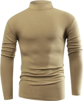 Mens Basic Mock Neck Long Sleeve Soft Knit Fitted Undershirt Sweater T-Shirt Pullover Tops