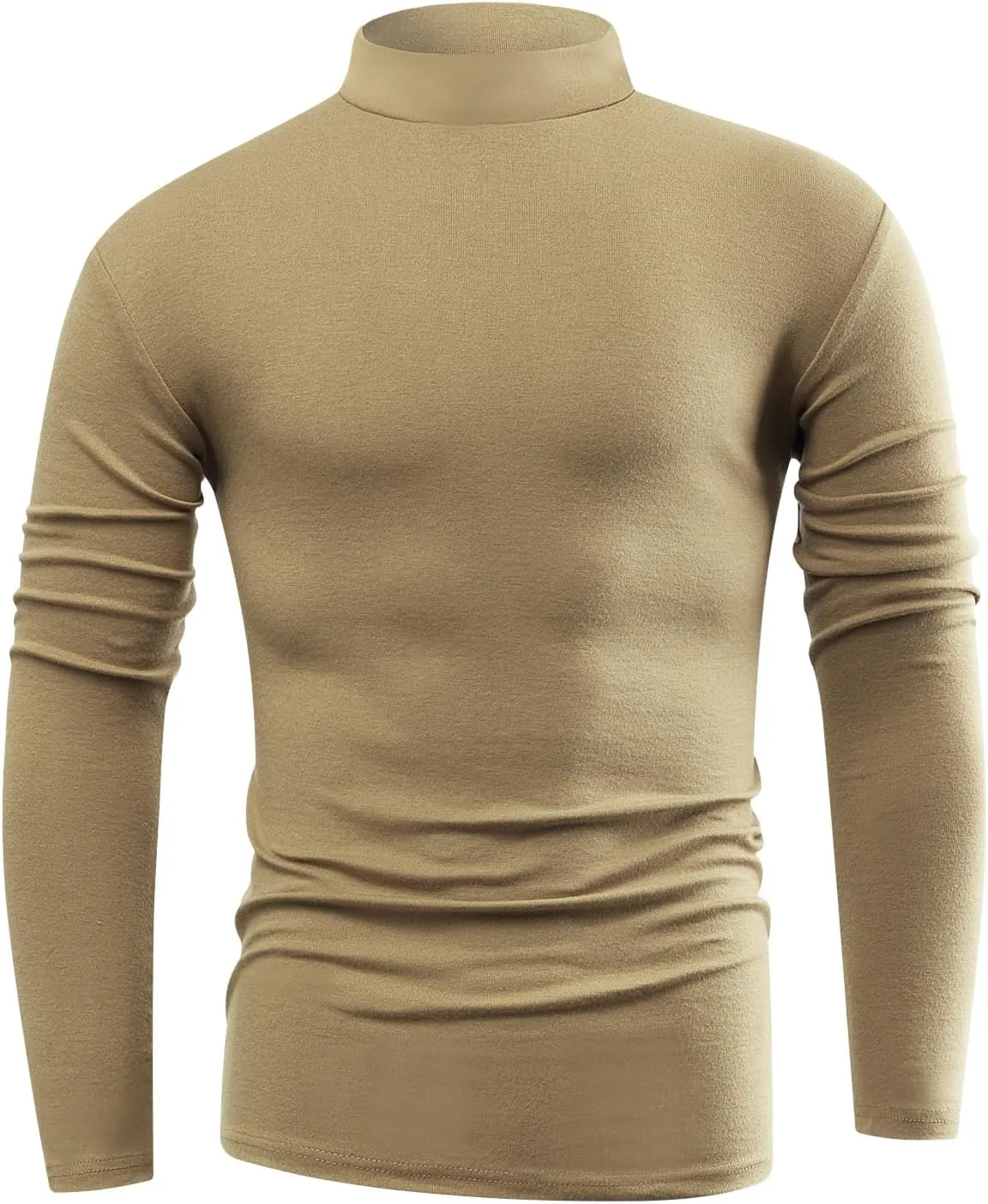 Mens Basic Mock Neck Long Sleeve Soft Knit Fitted Undershirt Sweater T-Shirt Pullover Tops