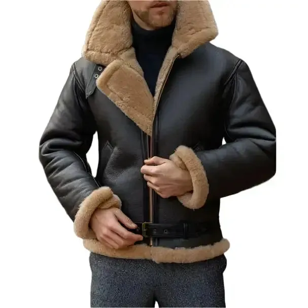 Men's Black Aviator Fur Sheepskin Leather Jacket – Warm & Stylish