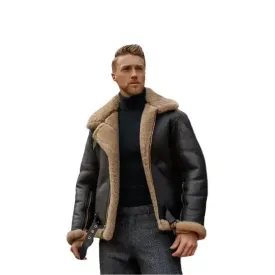 Men's Black Aviator Fur Sheepskin Leather Jacket – Warm & Stylish