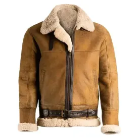 Men's Brown B3 Shearling Leather Jacket – Classic & Warm Aviator Style