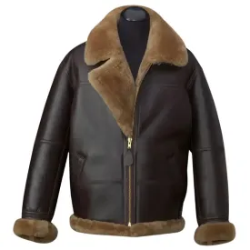 Men's Brown RAF B3 Aviator Shearling Leather Jacket - Warm & Stylish