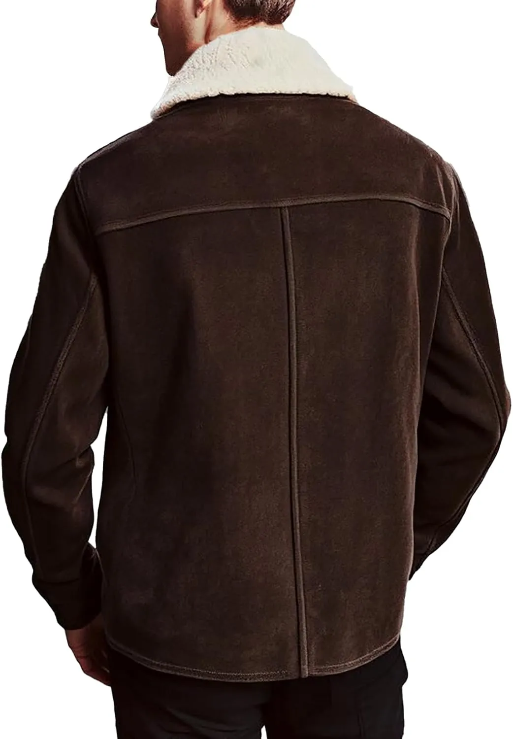 Men's Brown Suede Leather Fur Shearling Collar Jacket - Black Leather Motorcycle Jacket Men - Brown Corduroy Coat