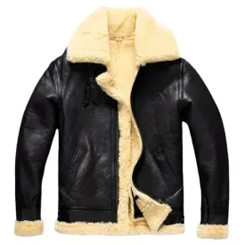 Men's Dark Brown B3 Military Shearling Sheepskin Bomber Jacket - Classic & Warm