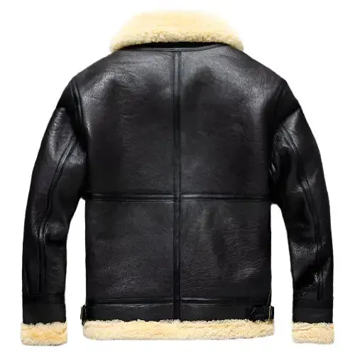 Men's Dark Brown B3 Military Shearling Sheepskin Bomber Jacket - Classic & Warm