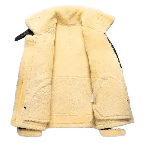 Men's Dark Brown B3 Military Shearling Sheepskin Bomber Jacket - Classic & Warm