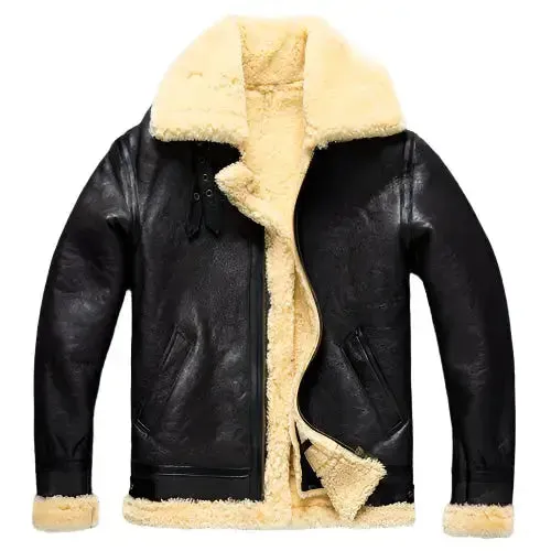 Men's Dark Brown B3 Military Shearling Sheepskin Bomber Jacket - Classic & Warm