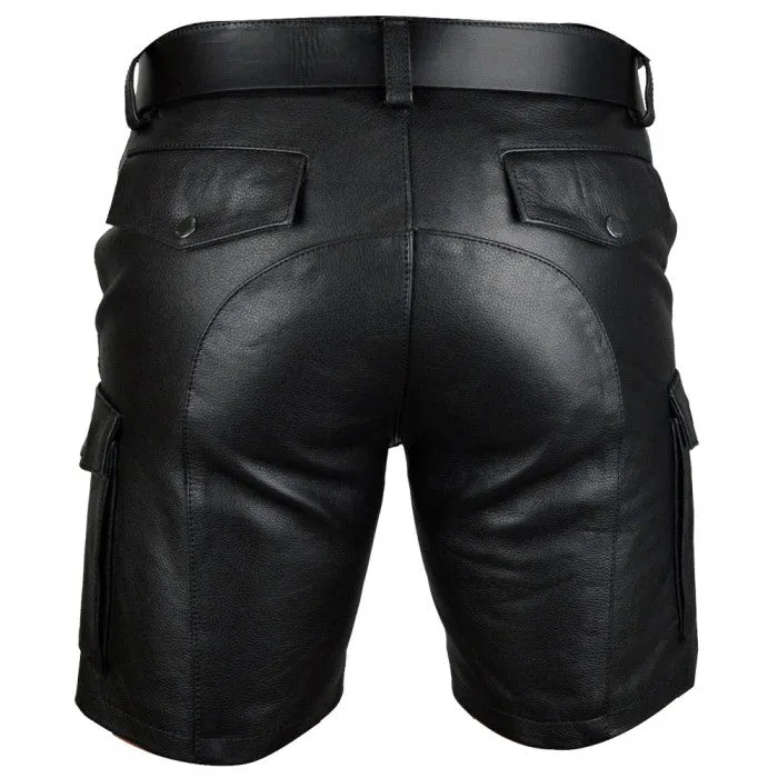 Men's Genuine Leather Casual Cargo Shorts with Belt