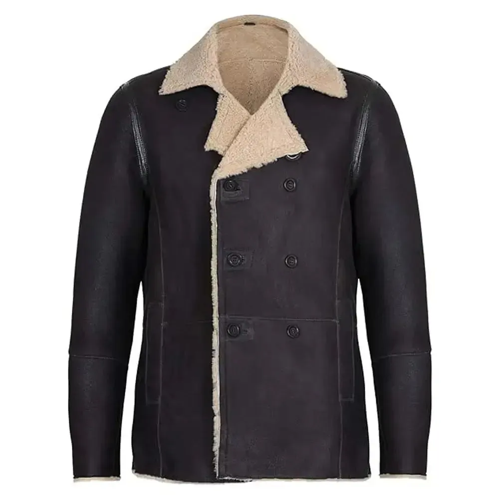 Men's Genuine Sheepskin Shearling Leather Jacket Coat - Warm & Stylish