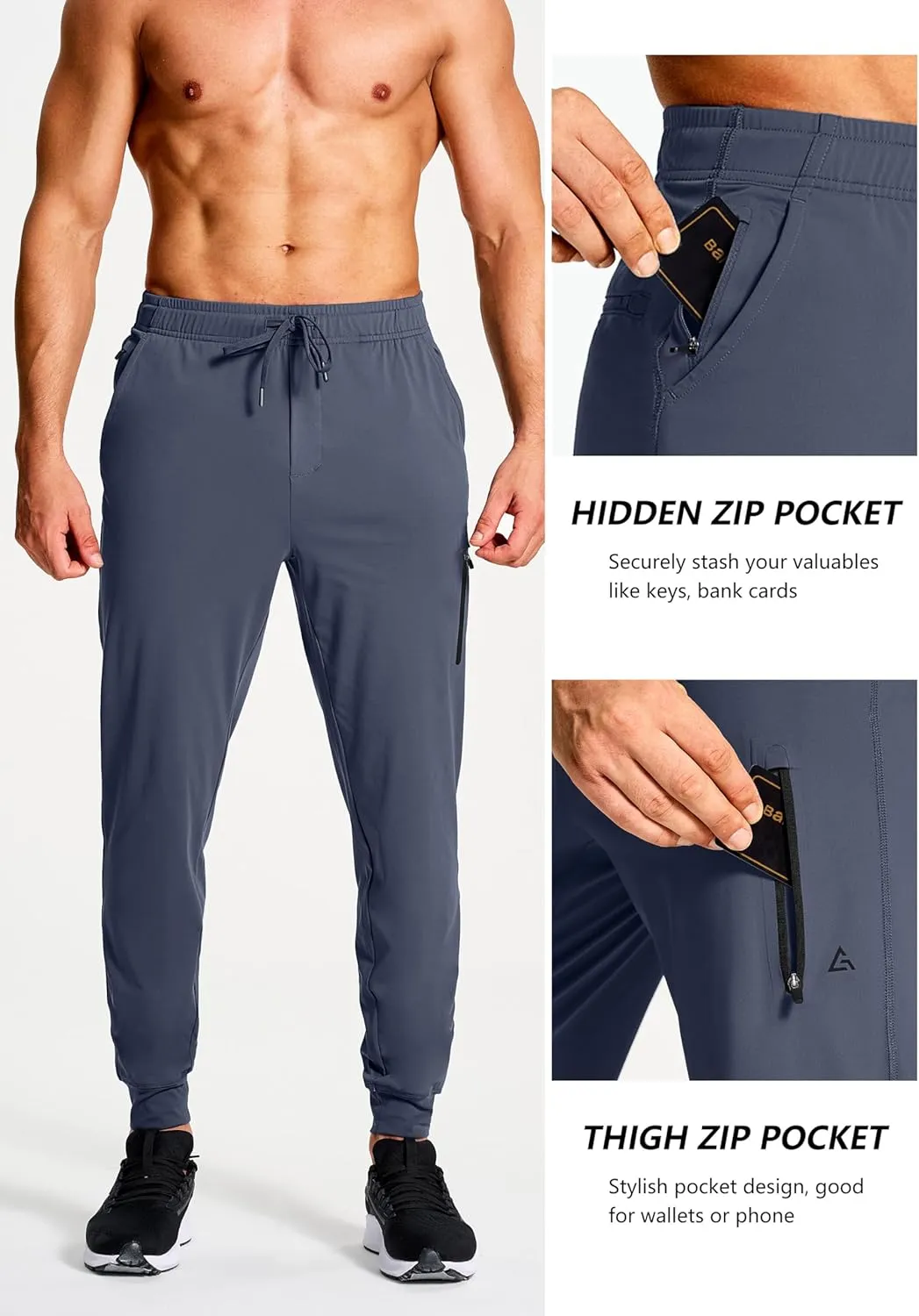Men's Joggers Pants with Zipper Pockets Sweatpants Athletic Track Running Golf Workout Gym Pants for Men