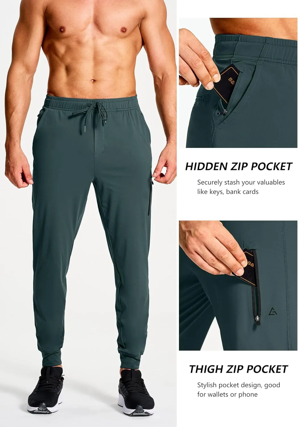 Men's Joggers Pants with Zipper Pockets Sweatpants Athletic Track Running Golf Workout Gym Pants for Men