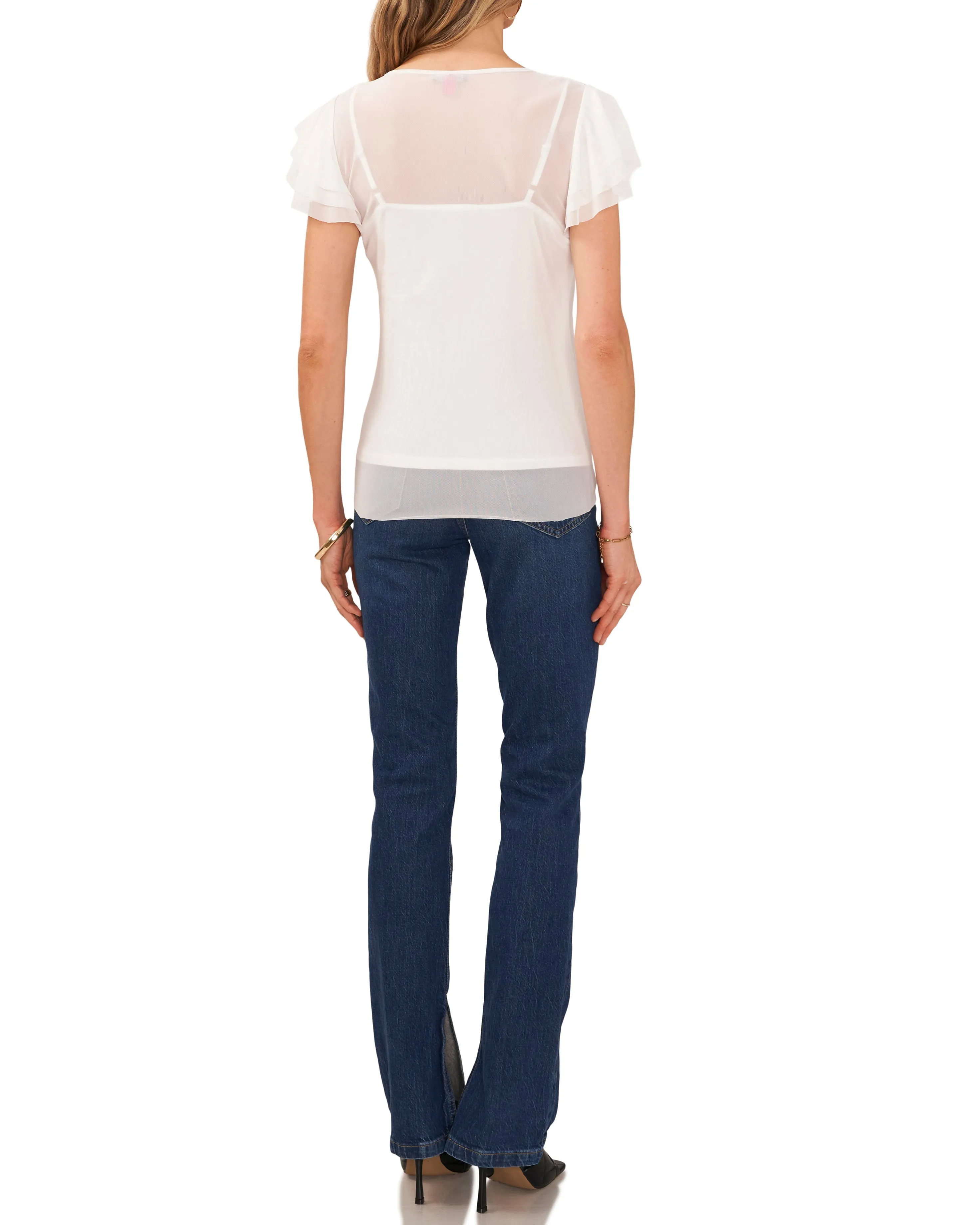Mesh Ruffle Sleeve Blouse