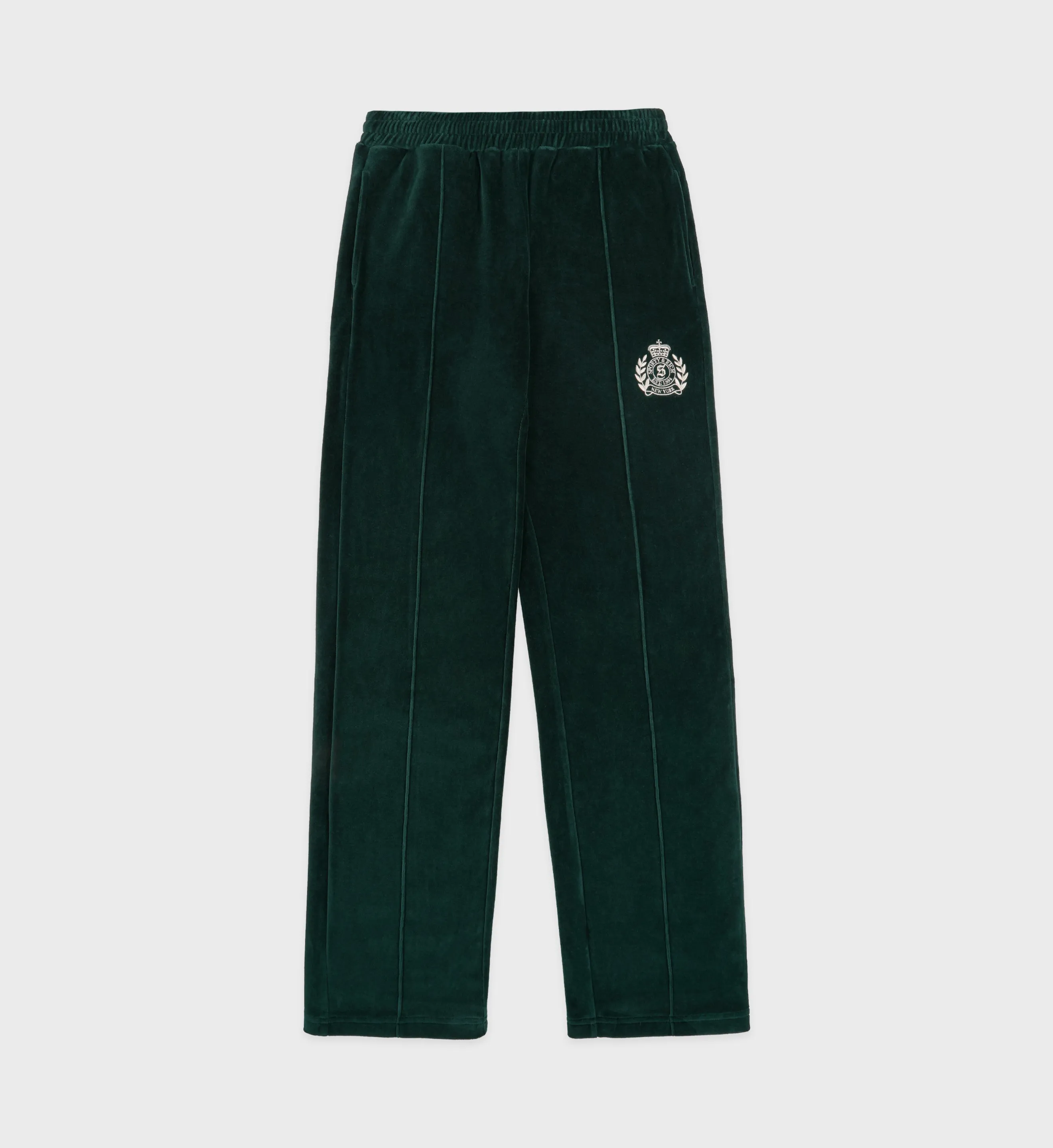NY Crest Velour Track Pant - Forest/Cream