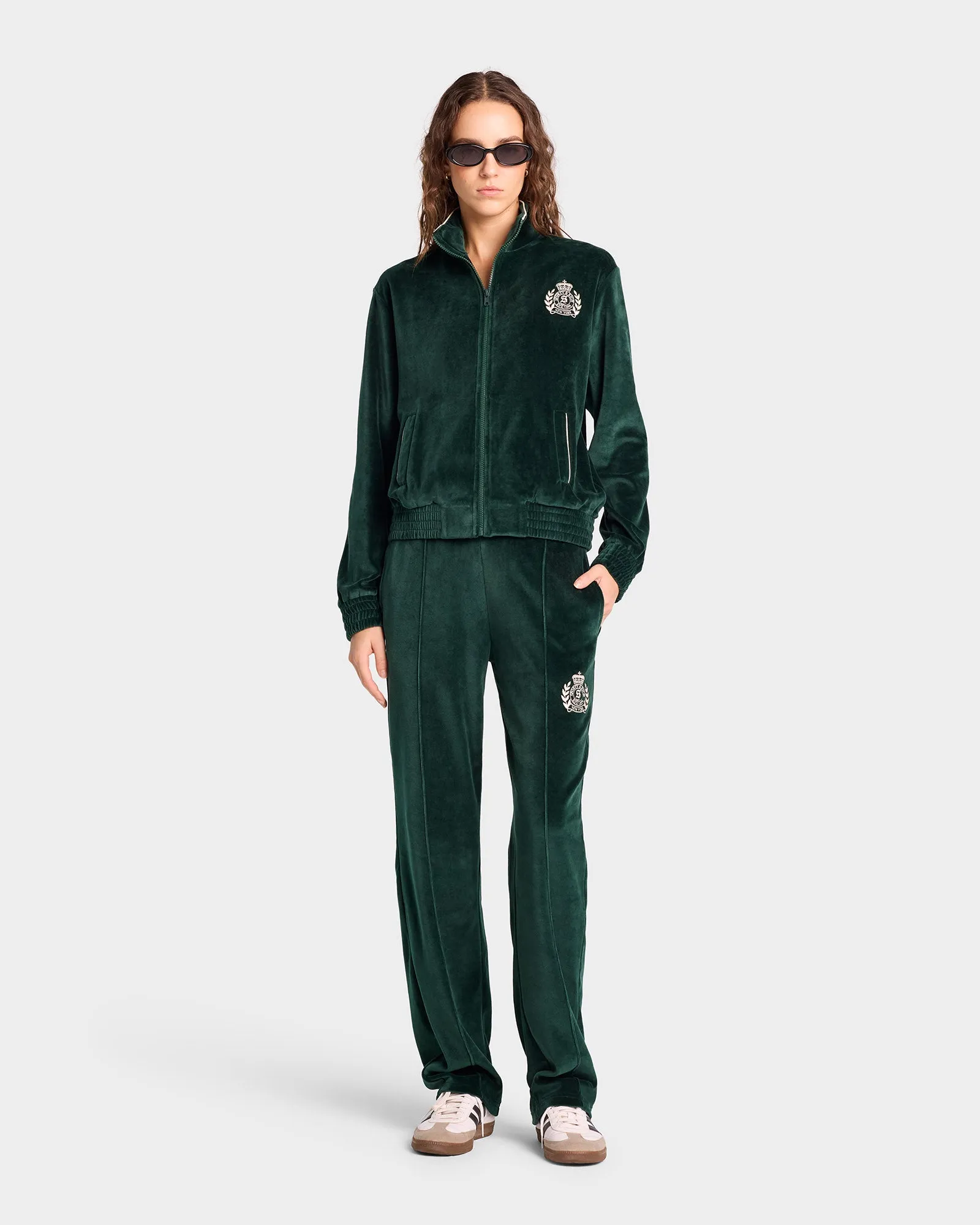 NY Crest Velour Track Pant - Forest/Cream