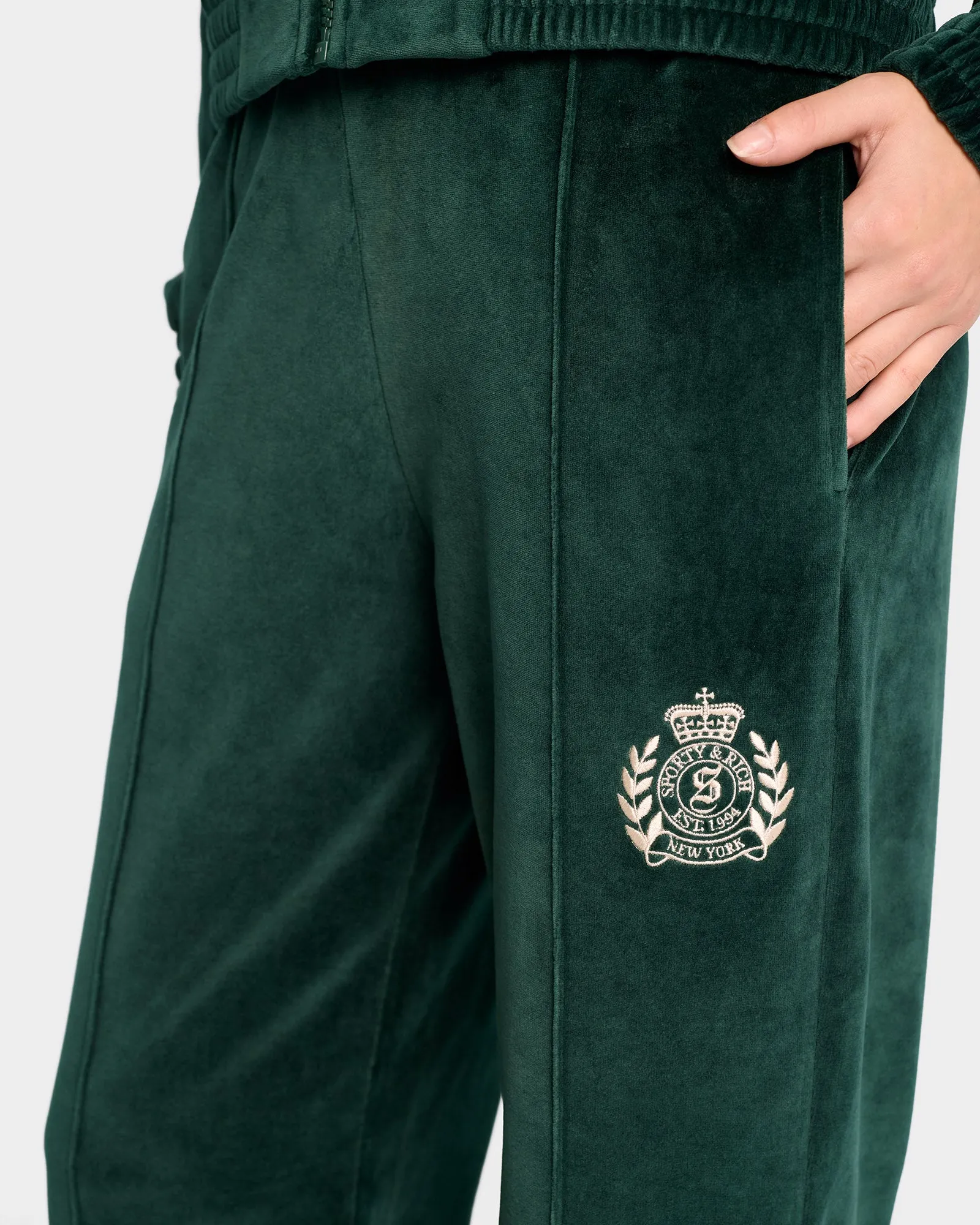 NY Crest Velour Track Pant - Forest/Cream