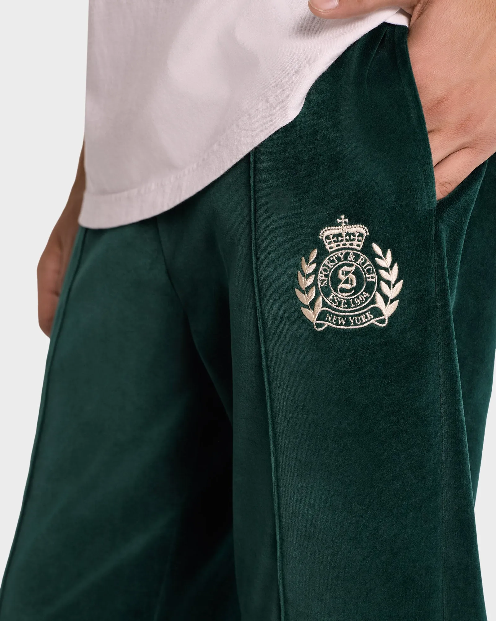 NY Crest Velour Track Pant - Forest/Cream